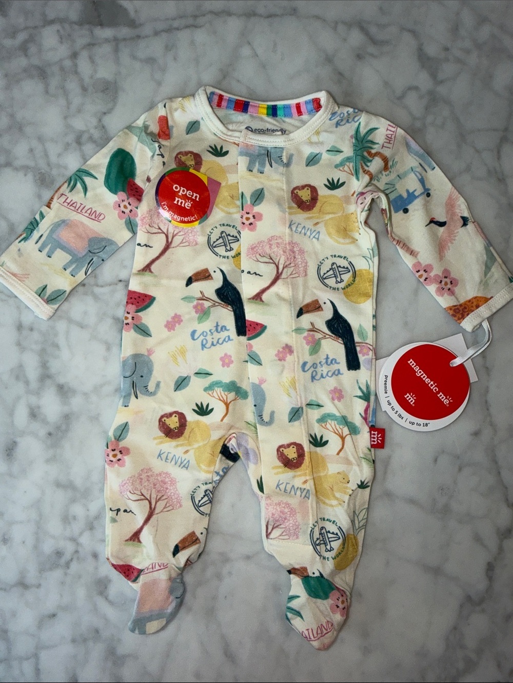 NWT Magnetic Me Modal Cream Safari & Tropical Print Footed One-Piece Preemie